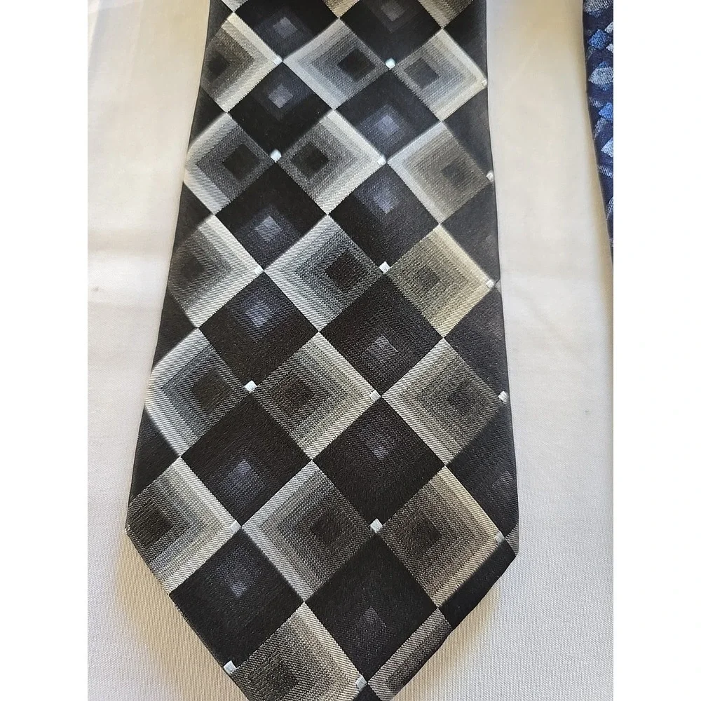Tie Lot Of 2 Vintage Stafford Neck 100%‎ Silk Blue Black Geometric Gray Design